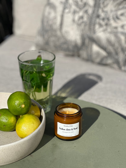 Sicilian Lime & Basil Geurkaars | Amber Jar Candle